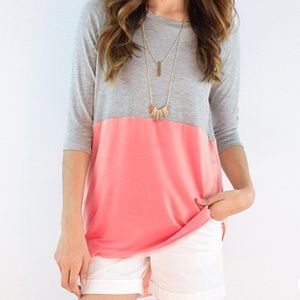 Coral and grey color block 3/4 sleeve tunic sz 3X